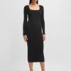 Hugo Boss Dresses-V-neck bodycon business dress with tone-on-tone buttons-boss store 4