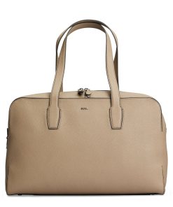 Hugo Boss Bags-Zipped holdall in grained leather with logo lettering-hugo boss near me