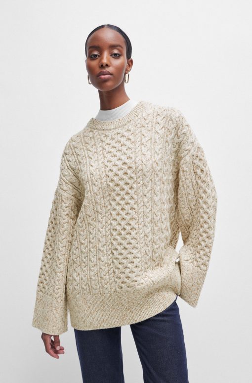 Hugo Boss Sweaters and Cardigans-Wool-blend sweater with cable-knit structure-hugo boss store near me