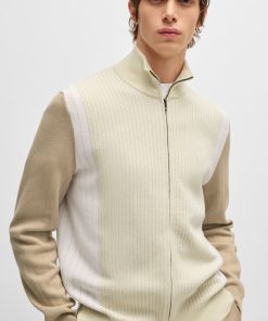 Hugo Boss Sweaters and Cardigans-Zip-up cotton cardigan with knitted pinstripes-hugo boss outlet 2