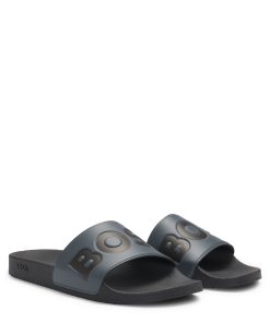 Hugo Boss Sandals-Italian-made slides with large logo detail-boss outlet