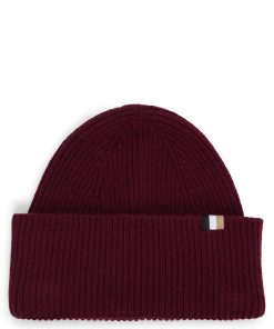 Hugo Boss Hats and Gloves-Ribbed beanie hat with signature-stripe trim-boss hugo