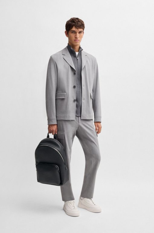 Hugo Boss Bags-Backpack in grained Italian leather with smart sleeve-hugo boss near me - Image 2