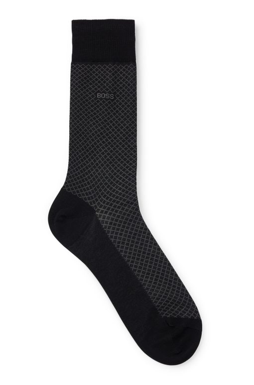 Hugo Boss Socks-Regular-length patterned socks in a mercerized-cotton blend-hugo