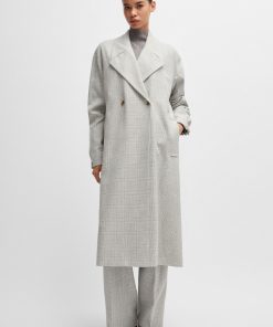 Hugo Boss Jackets and Coats-Double-breasted coat in checked crepe with partial lining-hugo boss near me