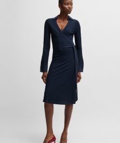 Hugo Boss Dresses-Wrap dress in lustrous ribbed jersey-hugoboss