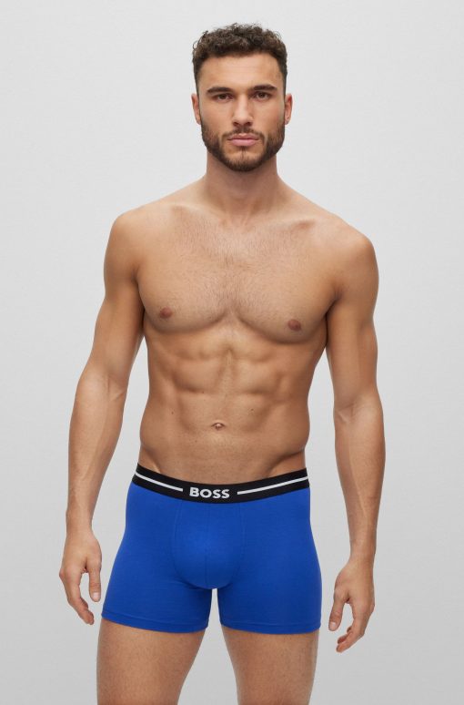 Hugo Boss Underwear-Three-pack of stretch-cotton boxer briefs with logos-hugo boss store - Image 2