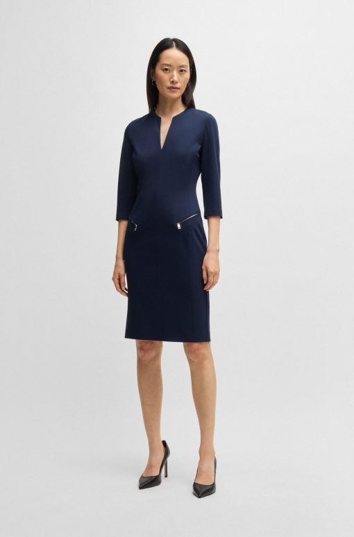 Hugo Boss Dresses-V-neck dress with zipped pockets and cropped sleeves-boss outlet - Image 2