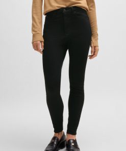 Hugo Boss Pants-High-waisted cropped jeans in black power-stretch denim-boss store near me