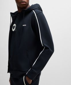 Hugo Boss Tracksuits-Zip-up hoodie with tape inserts-boss outlet 2