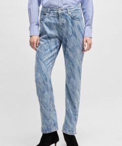 Hugo Boss Pants-Slim-fit jeans in laser-patterned blue denim-hugo boss store near me