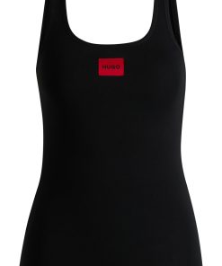 Hugo Boss Underwear, Pajamas, and Socks-Stretch-cotton jersey vest with red logo patch-hugo boss store