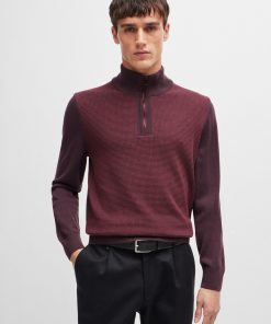 Hugo Boss Sweaters and Cardigans-Zip-neck sweater with mixed structures-boss store near me