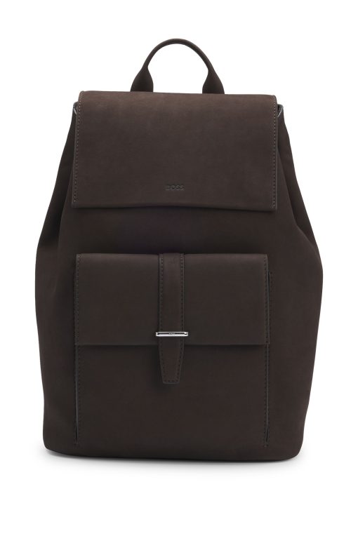 Hugo Boss Bags-Drawstring backpack in nubuck with branded trims-hugo boss outlet