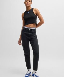 Hugo Boss Pants-Mom-fit jeans in black rinse-wash denim-hugo boss store near me 2