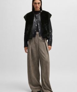 Hugo Boss Jackets and Coats-Sleeveless shearling jacket with leather trims-boss near me 2