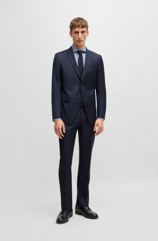 Hugo Boss Suits-Slim-fit suit in patterned wool and silk-hugo boss store