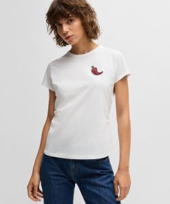 Hugo Boss T-Shirts-Fitted T-shirt in cotton with crystal-studded chili pepper-hugo