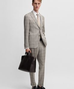 Hugo Boss Suits-Slim-fit suit in water-repellent checked wool-hugo boss store