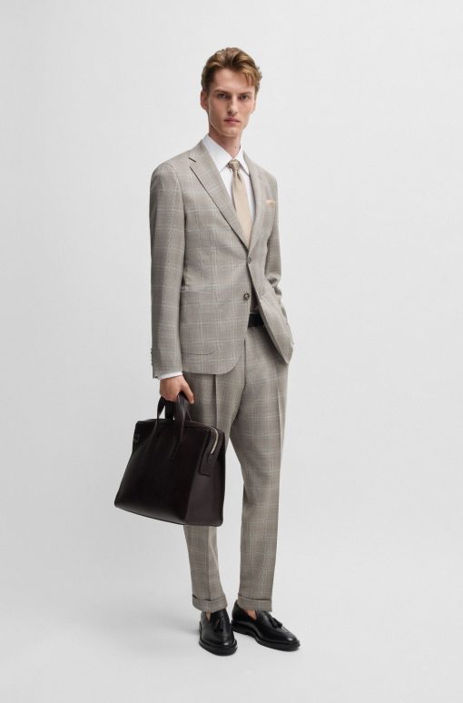 Hugo Boss Suits-Slim-fit suit in water-repellent checked wool-hugo boss store