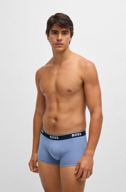 Hugo Boss Underwear-Three-pack of stretch-cotton trunks with logo waistbands-hugoboss - Image 2