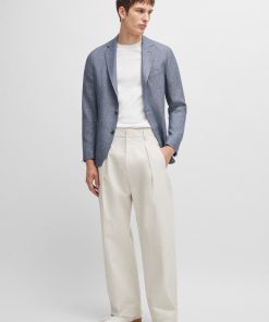 Hugo Boss Sport Coats-Slim-fit jacket in patterned virgin wool and linen-hugo boss near me 2