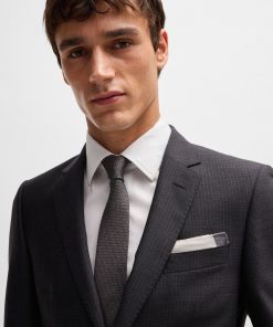 Hugo Boss Ties and Pocket Squares-Silk pocket square with branding and printed border-hugo by hugo boss 2