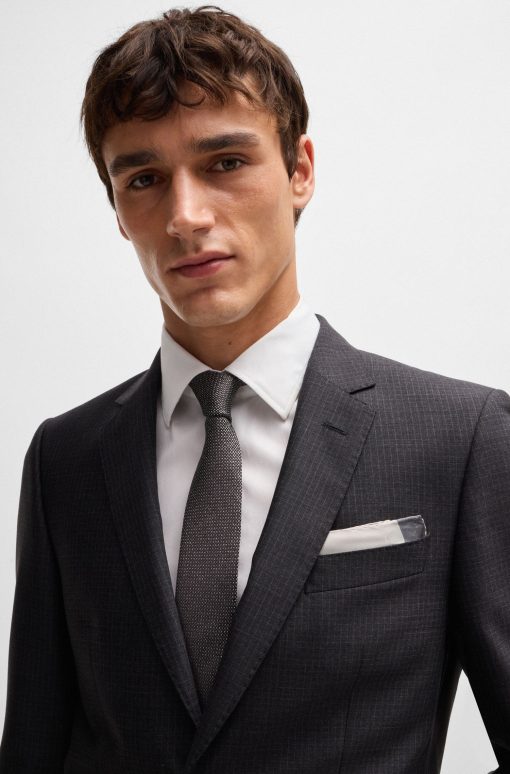 Hugo Boss Ties and Pocket Squares-Silk pocket square with branding and printed border-hugo by hugo boss - Image 2