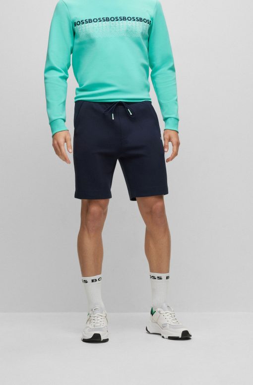 Hugo Boss Sweatshirts and Jogging Pants-Cotton-blend regular-fit shorts with embroidered logos-hugo boss store near me