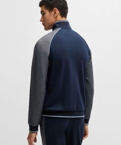 Hugo Boss Sweatshirts and Jogging Pants-Zip-neck sweatshirt with contrast piping-hugo boss store 2