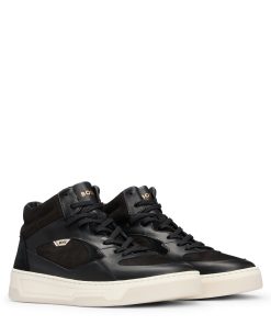 Hugo Boss Sneakers-High-top trainers in mixed leathers-boss outlet