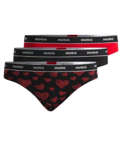 Hugo Boss Underwear, Pajamas, and Socks-Three-pack of stretch-cotton thongs with logo waistbands-hugo boss store