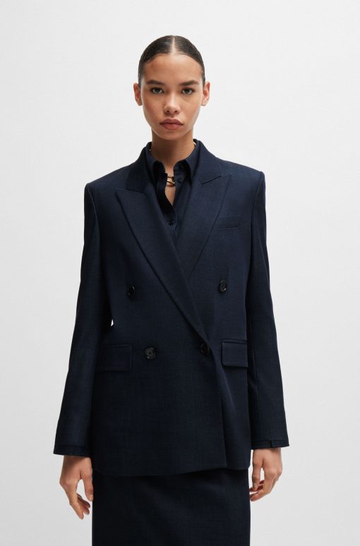 Hugo Boss Tailored Jackets-Regular-fit long-length jacket in denim-effect twill-hugo boss store near me