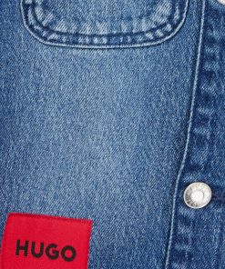 Hugo Boss-Kids’ blue-denim jacket with detachable contrast hood-hugo boss store near me