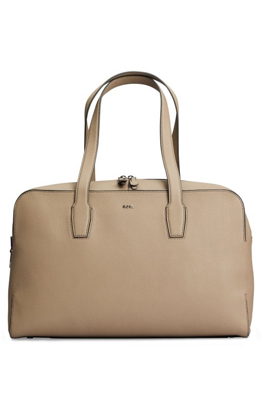 Hugo Boss Bags-Zipped holdall in grained leather with logo lettering-hugo