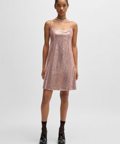 Hugo Boss Dresses-Strappy dress with all-over sequin embellishments-boss near me 2