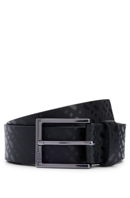 Hugo Boss Belts-Italian-leather belt with embossed monograms-boss store