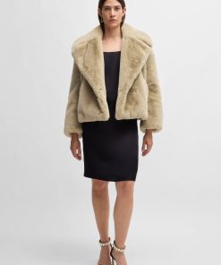 Hugo Boss Jackets and Coats-Cropped coat in plush teddy fabric-hugo boss near me 2