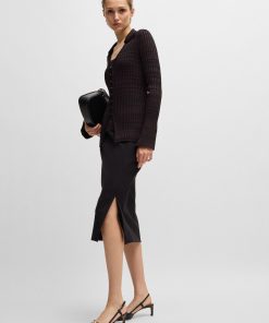 Hugo Boss Sweaters and Cardigans-V-neck cardigan in ribbed stretch fabric with collar-hugo boss sale 2