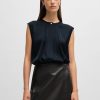 Hugo Boss Blouses-Fitted sleeveless blouse in stretch silk with concealed placket-hugo boss store 3