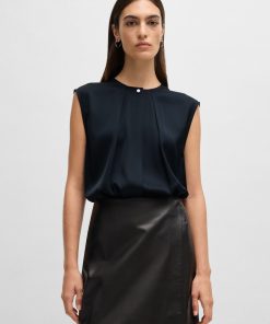 Hugo Boss Blouses-Fitted sleeveless blouse in stretch silk with concealed placket-hugo boss store