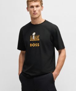 Hugo Boss T-Shirts-BOSS x NFL stretch-cotton T-shirt with gold-tone artwork-boss store near me