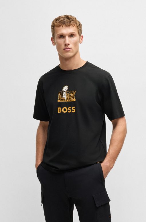 Hugo Boss T-Shirts-BOSS x NFL stretch-cotton T-shirt with gold-tone artwork-boss store near me