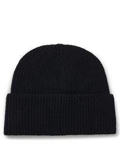 Hugo Boss Hats and Gloves-Ribbed beanie hat with embroidered handwritten logo-hugo boss sale 2