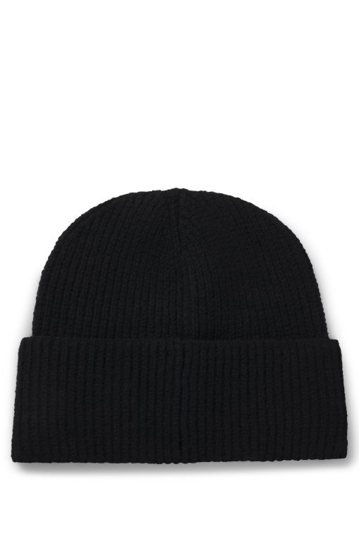 Hugo Boss Hats and Gloves-Ribbed beanie hat with embroidered handwritten logo-hugo boss sale - Image 2