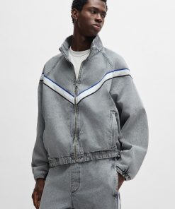 Hugo Boss-Zip-up denim jacket with contrasting tape detail-boss near me