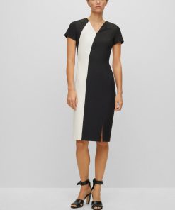 Hugo Boss Dresses-Slim-fit dress with V neckline-boss near me 2