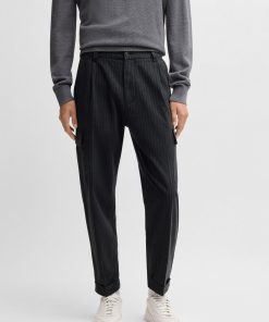 Hugo Boss Pants-Tapered-fit trousers in striped brushed cotton-hugo by hugo boss