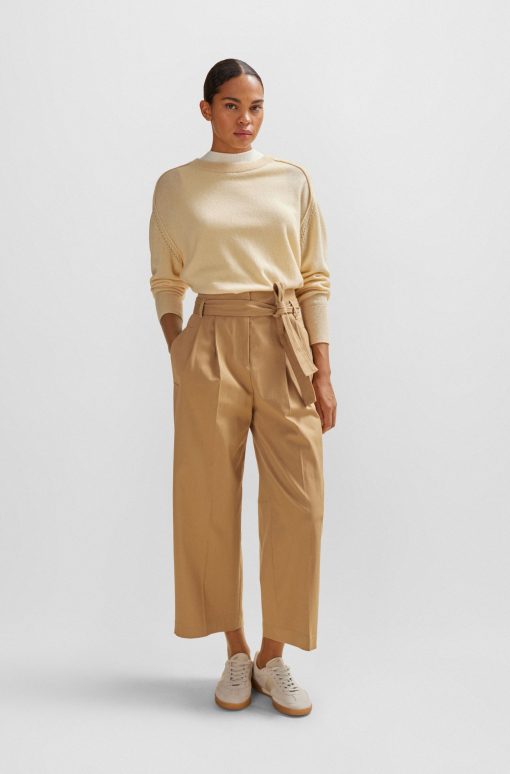 Hugo Boss Pants-Tapered-fit wide-leg trousers with fabric belt-hugo boss outlet - Image 2