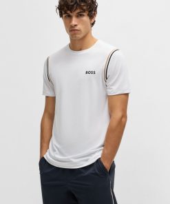 Hugo Boss T-Shirts-Active waffle-structure T-shirt with signature stripes-hugo